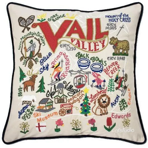 Ski Vail Embroidered CatStudio Pillow