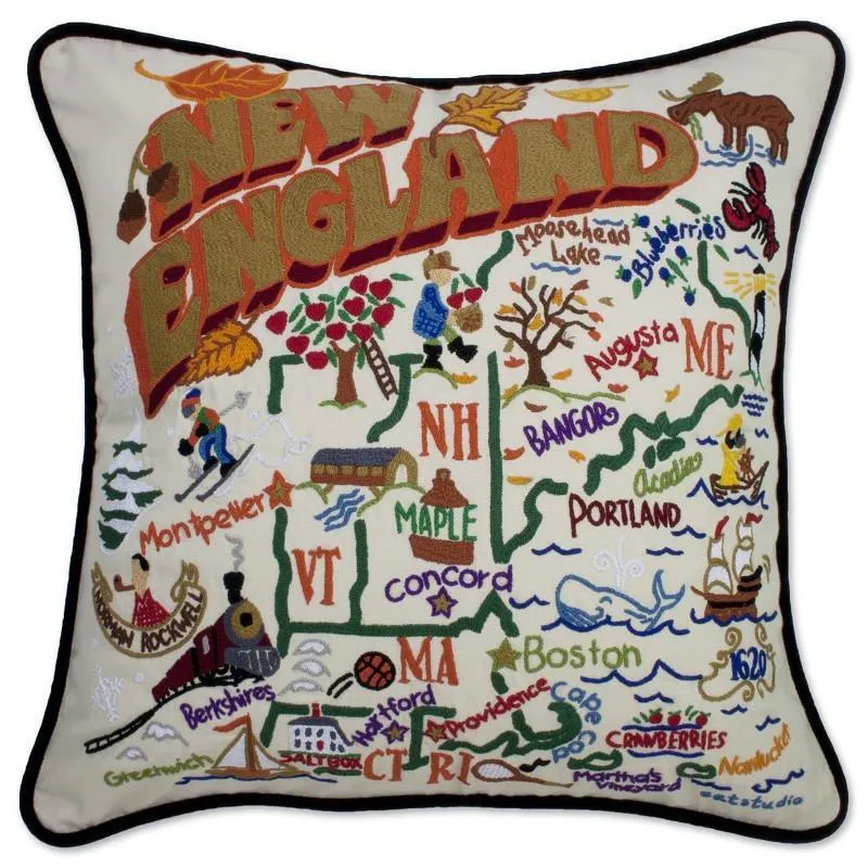 New England Hand Embroidered CatStudio Pillow