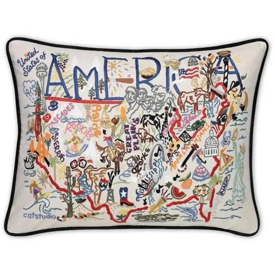 America Embroidered CatStudio Pillow