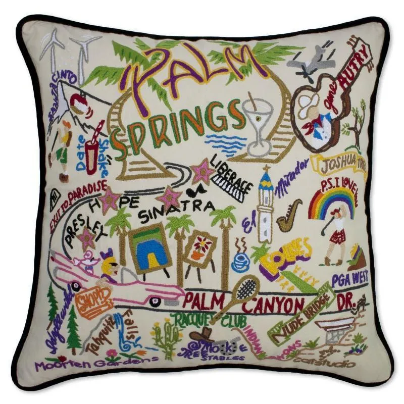 Palm Springs Embroidered CatStudio Pillow
