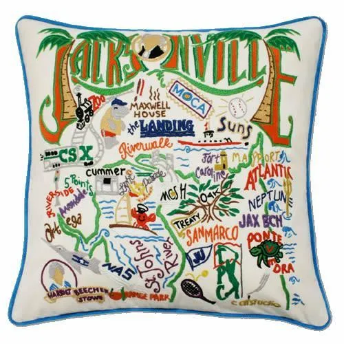 Jacksonville Hand Embroidered CatStudio Pillow