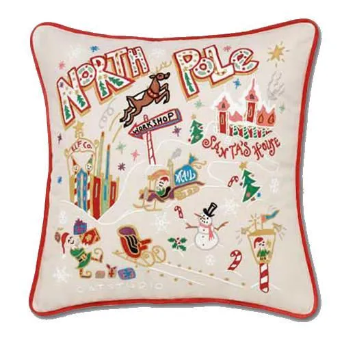 North Pole Embroidered CatStudio Pillow - XL Size