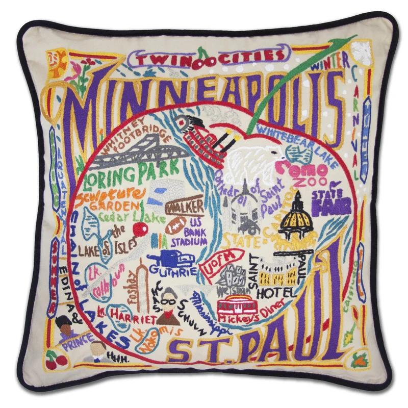 Minneapolis-St. Paul Embroidered CatStudio Pillow