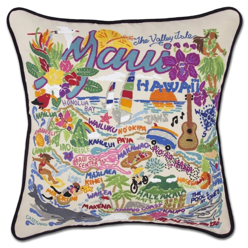 Maui Embroidered CatStudio Pillow