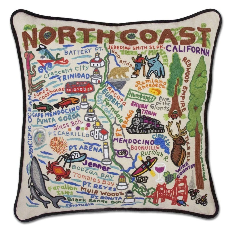North Coast Hand Embroidered CatStudio Pillow
