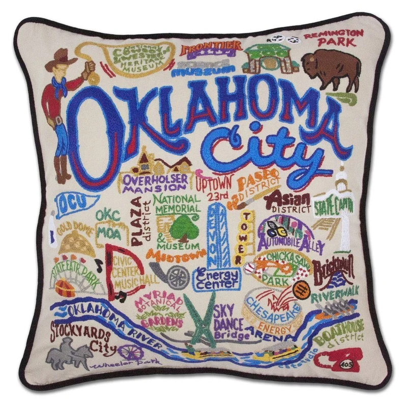 Oklahoma City Hand Embroidered CatStudio Pillow