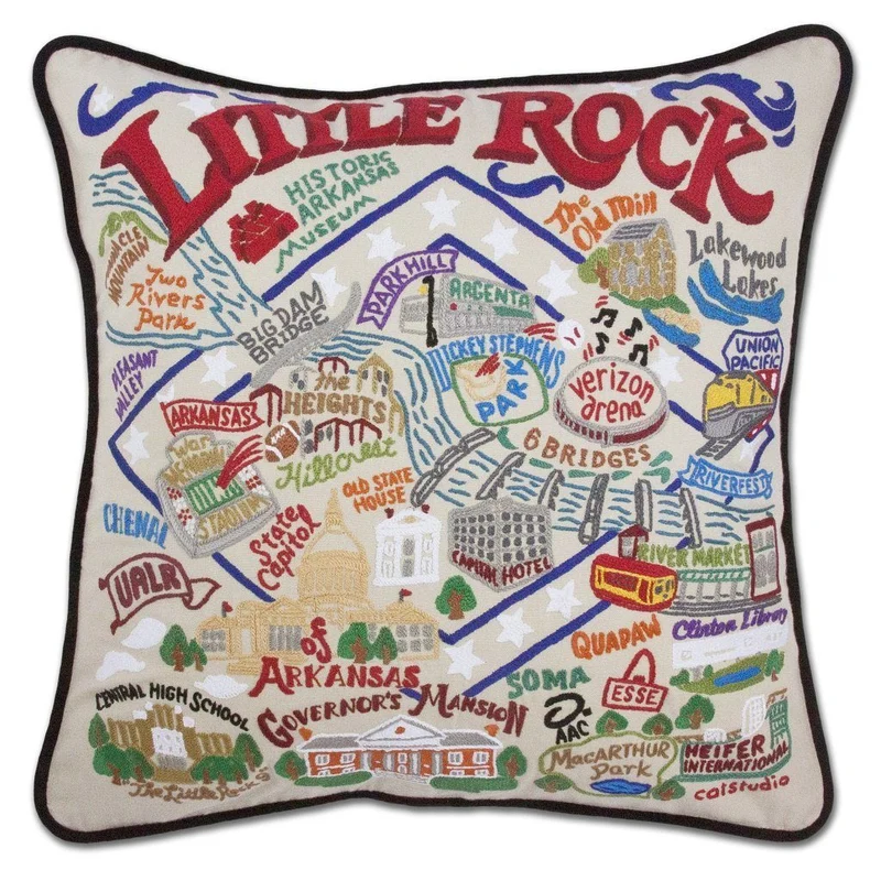 Little Rock Hand Embroidered CatStudio Pillow