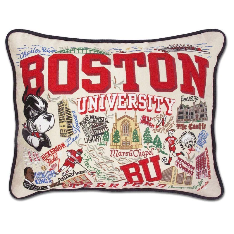 Boston University Embroidered CatStudio Pillow
