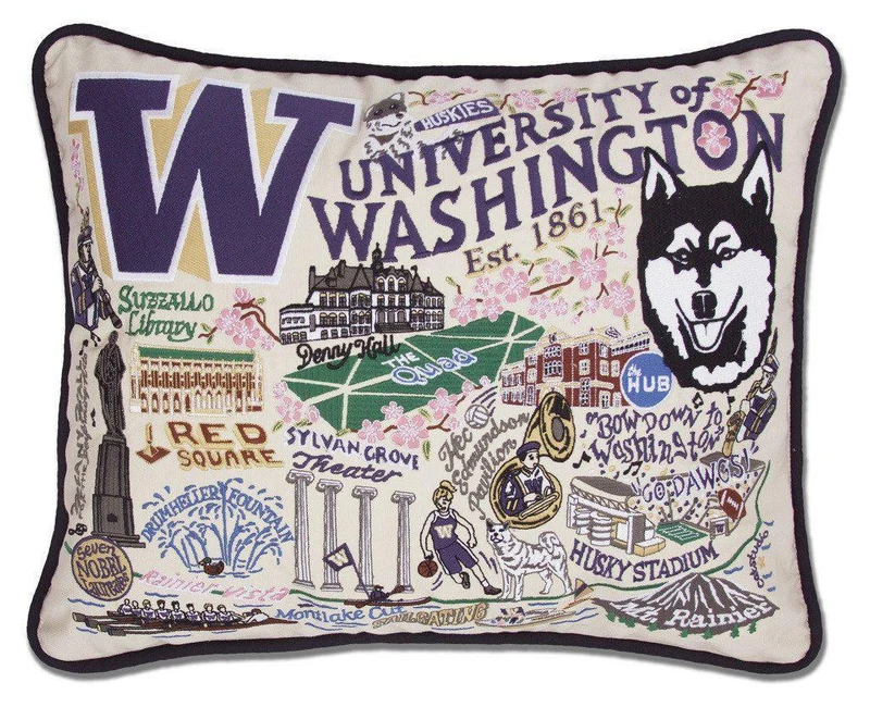 University of Washington Embroidered CatStudio Pillow
