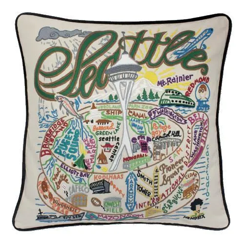 Seattle Embroidered CatStudio Pillow