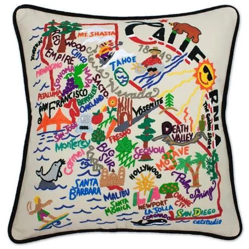California Embroidered CatStudio State Pillow