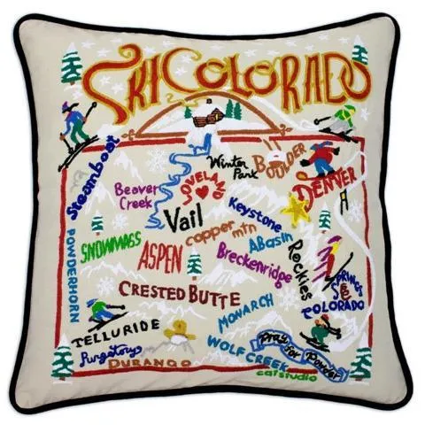Ski Colorado Embroidered CatStudio Pillow