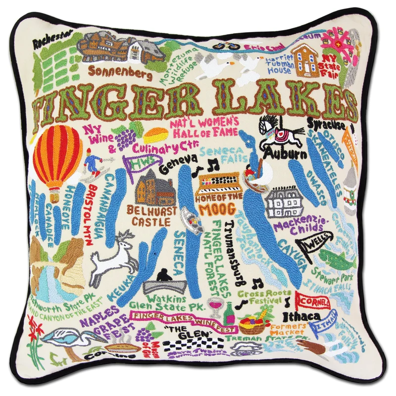 Finger Lakes Embroidered CatStudio Accent Pillow