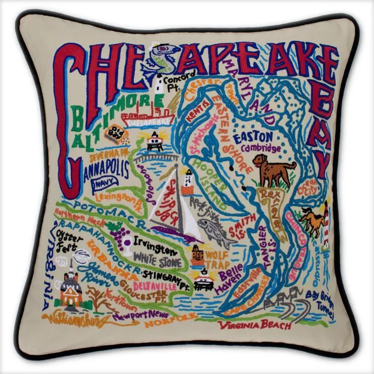 Chesapeake Bay Embroidered CatStudio Pillow