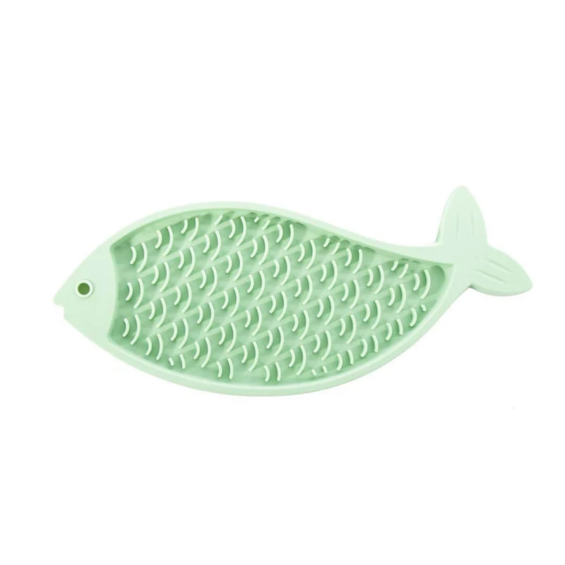 Tapis de léchage poisson silicone vert chien, chat
