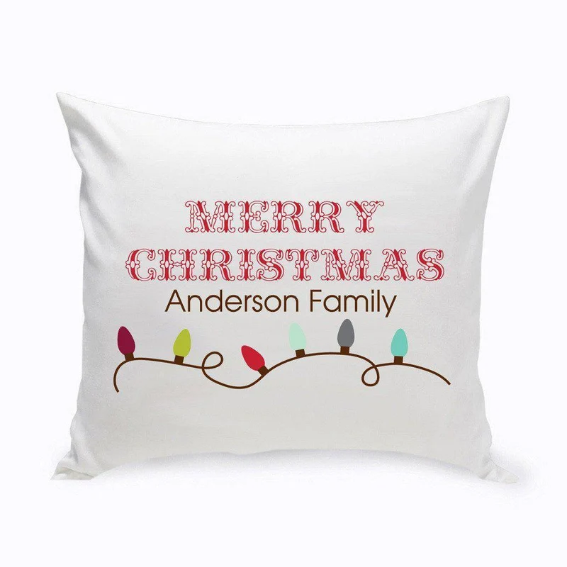 Xmas Lights Personalized Holiday Throw Pillow