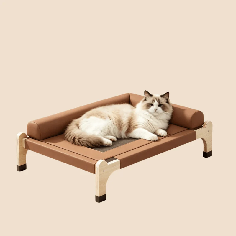 Cat Leather Couch Elevated Cat Bed with Pillow