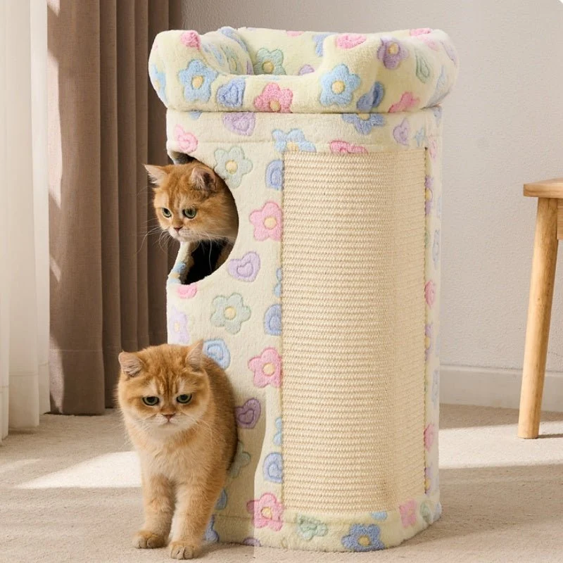 White Cat Condo with Warm Cat Bed | J09