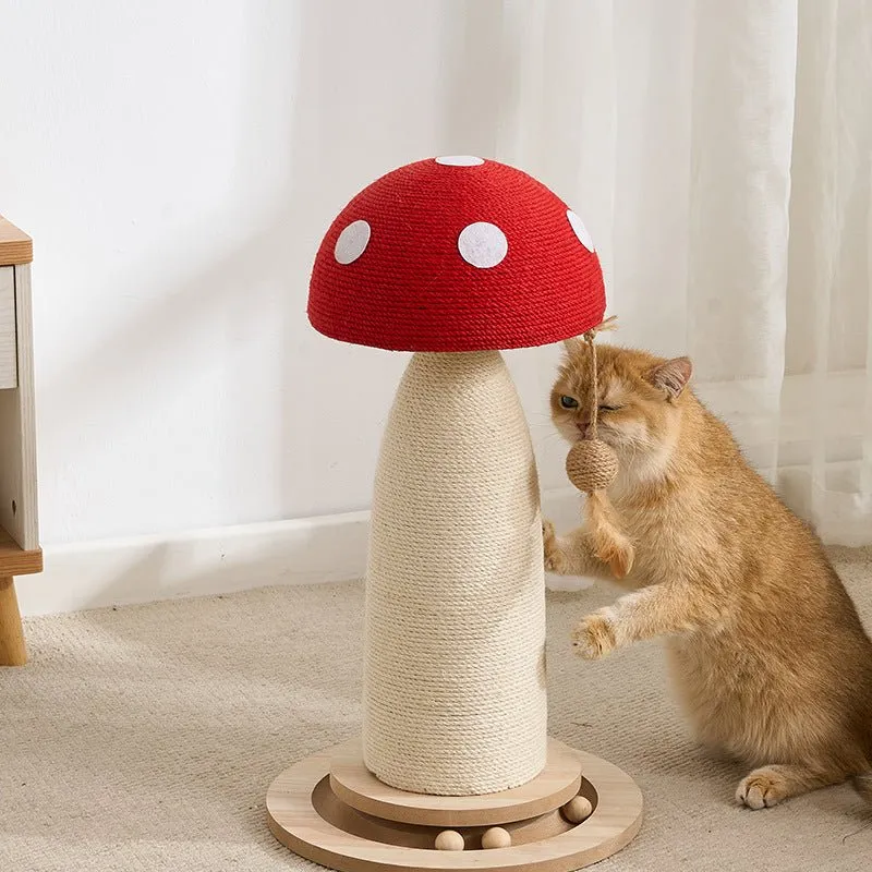 Red Mushroom Cat Scratching Post with Toy Ball | Red