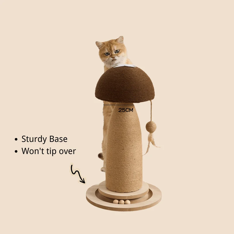 Mushroom Cat Scratching Post with Toy Ball | Brown