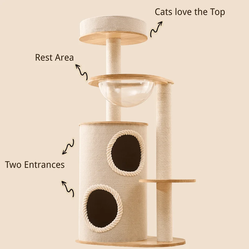 Stable Cat Tree for Multiple Cats with Large Cat Condo | Oak N2 N3