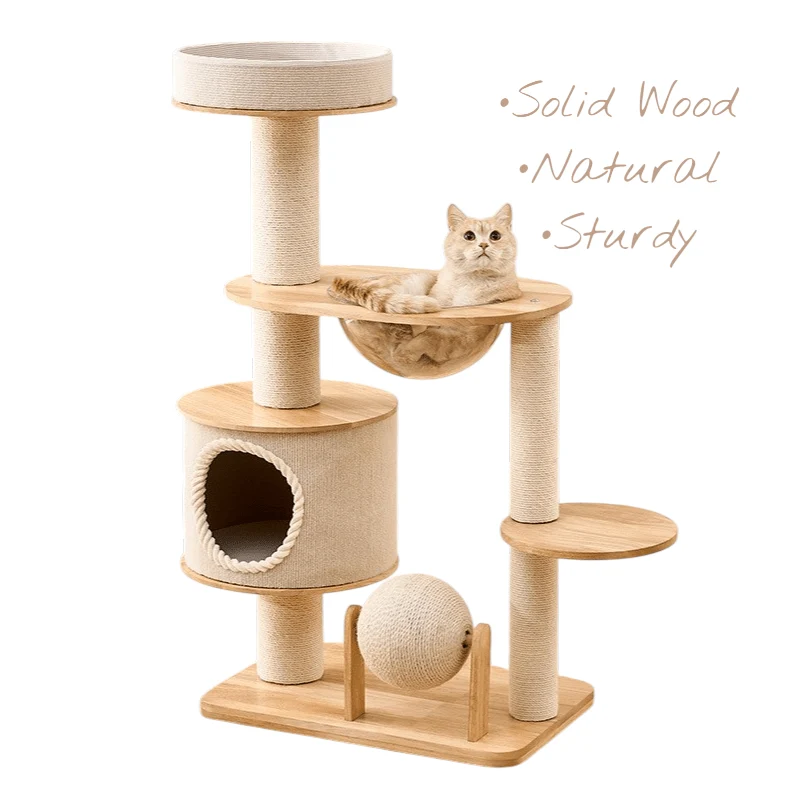 Modern Cat Tree Tower with Firm Perch | Oak N1