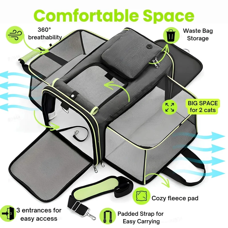 Soft-Sided Black Cat Carrier for Large Cats Maine Coon