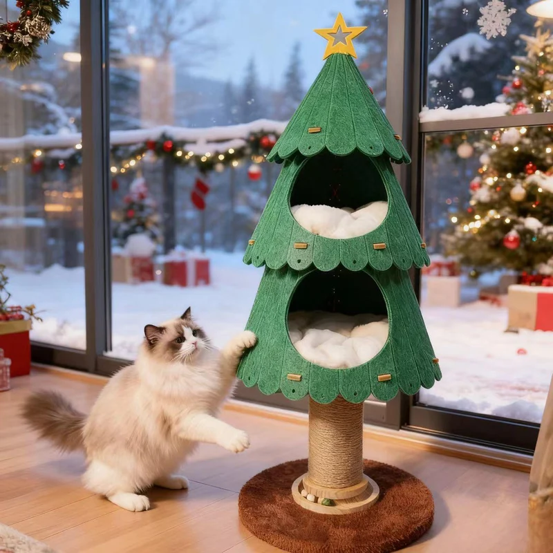 Cat House Christmas Tree with Nest