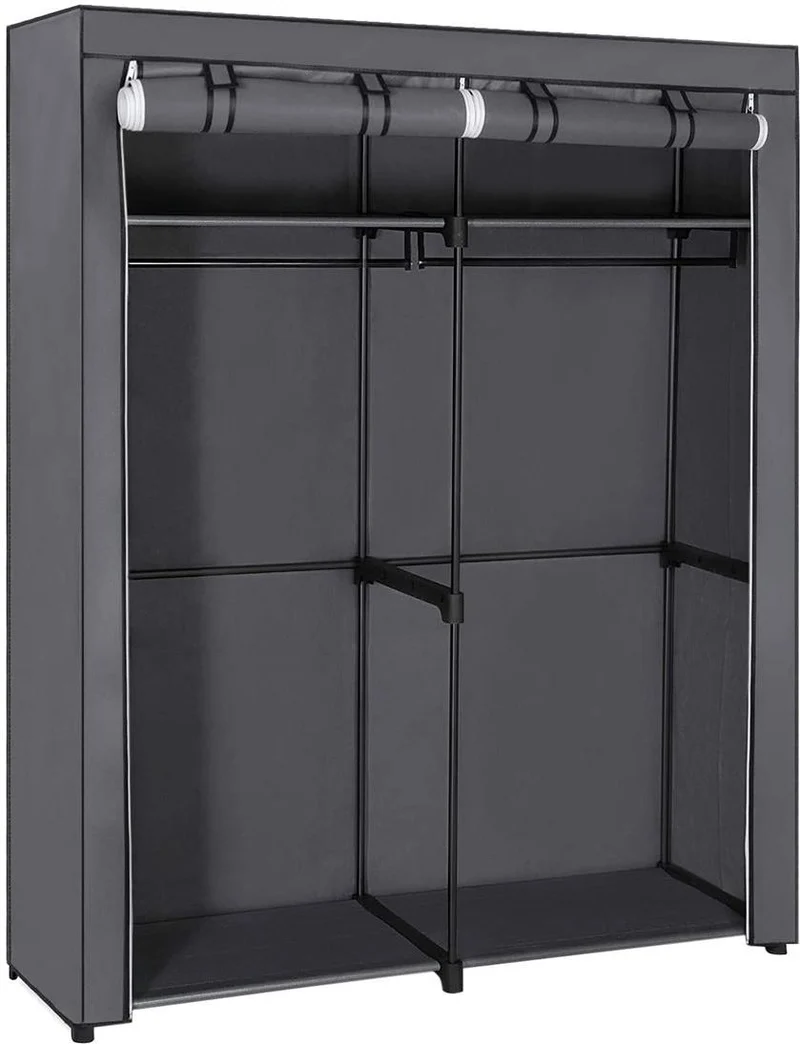 Armoire de rangement penderie portable avec barre de suspension 140 x 43 x 174 cm gain de place design moderne en tissu gris 12_0009520