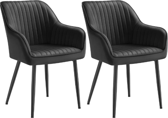 Lot de 2 chaise de salle à manger rembourrée avec accoudoirs 60 x 62,5 x 85 cm style contemporain confort optimal en velours noir 12_0009211
