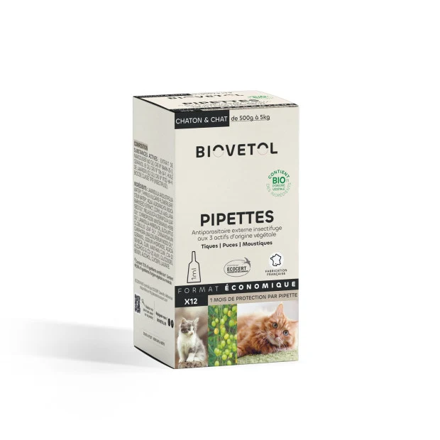 Pipettes anti-puces bio chat et chaton