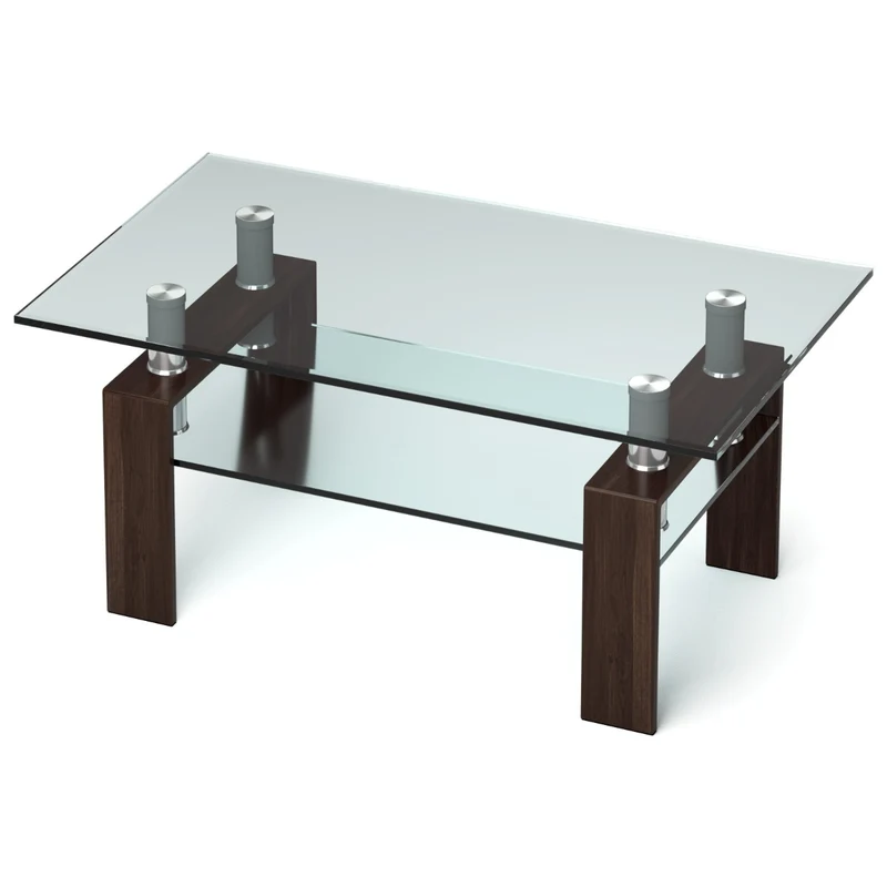 Table basse rectangulaire 99 x 60 x 44 cm 2 niveaux de rangement finition moderne en verre trempé brun 20_0017383