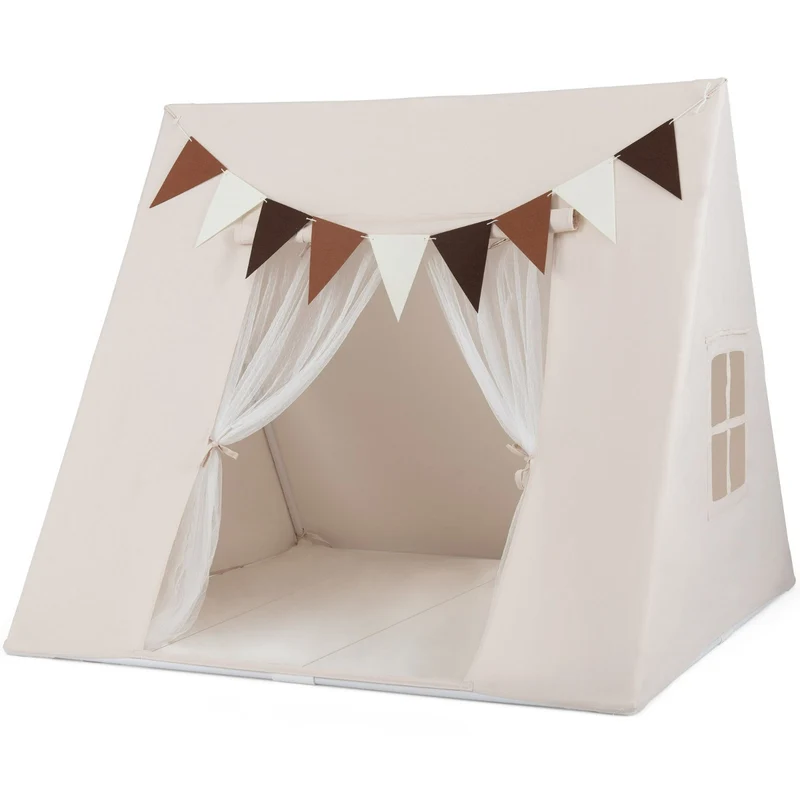 Tente de jeu intérieure douce 120 x 120 x 105 cm avec tapis lavable ambiance cosy en tissu velours beige 20_0017996