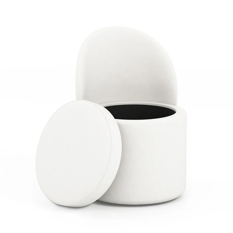 lot de 1 ottoman de rangement cylindrique 49 x 48 x 68 cm assise rembourrée dossier ergonomique moderne en velours synthétique blanc 20_0017827