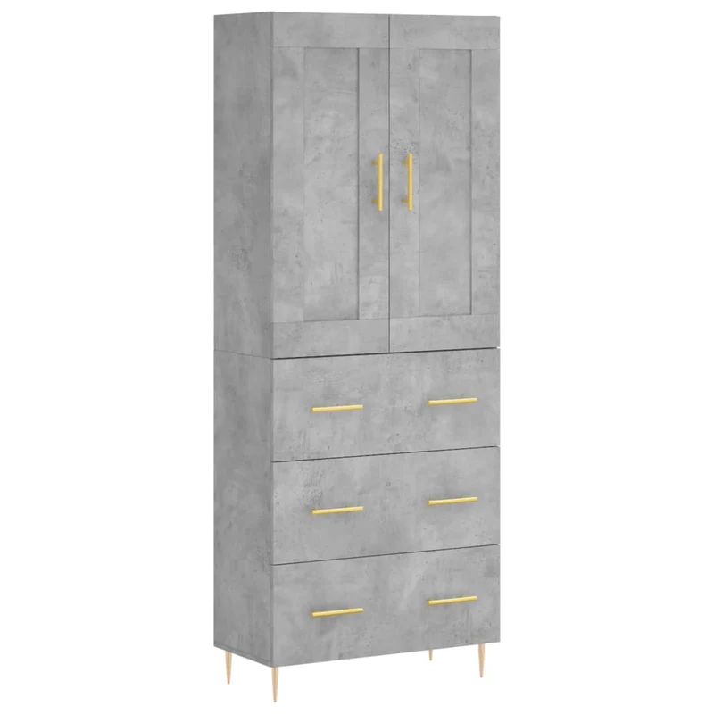 Buffet bahut commode armoire meuble de rangement organisateur cuisine salle de séjour salon haut 69,5 x 34 x 180 cm bois d'ingénierie gris 02_0034495