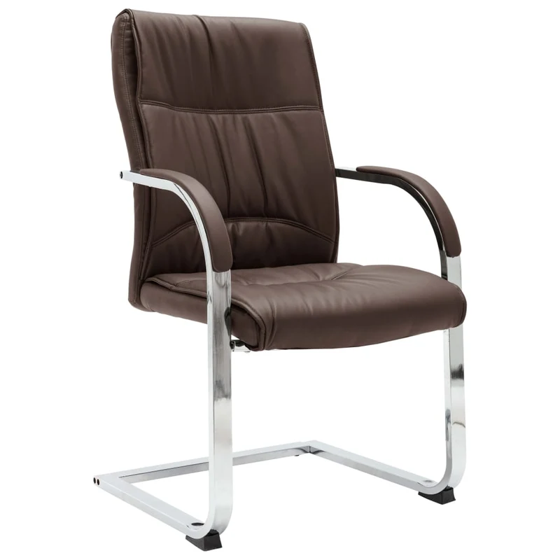Chaise fauteuil siège de bureau informatique étude cantilever similicuir brun 02_0023993