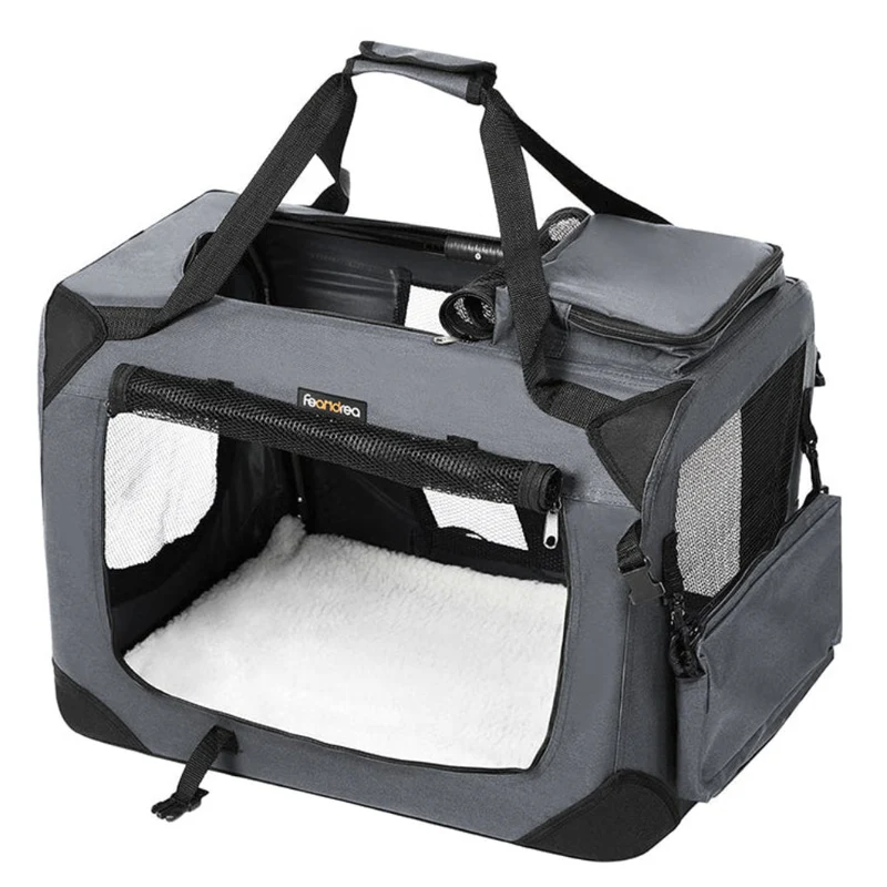 Cage de transport caisse sac de transport pliable pour chien animal domestique 60 x 40 x 40 cm gris 12_0004768
