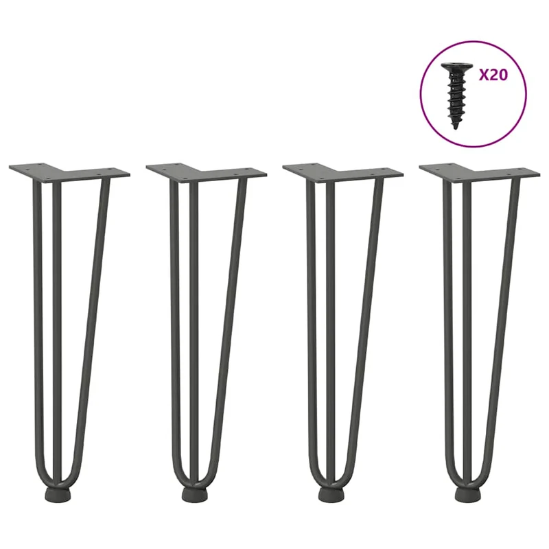 Lot de 4 pieds en épingle à cheveux design moderne pour table basse 42 x 12 x 12 cm en acier massif anthracite 02_0056741