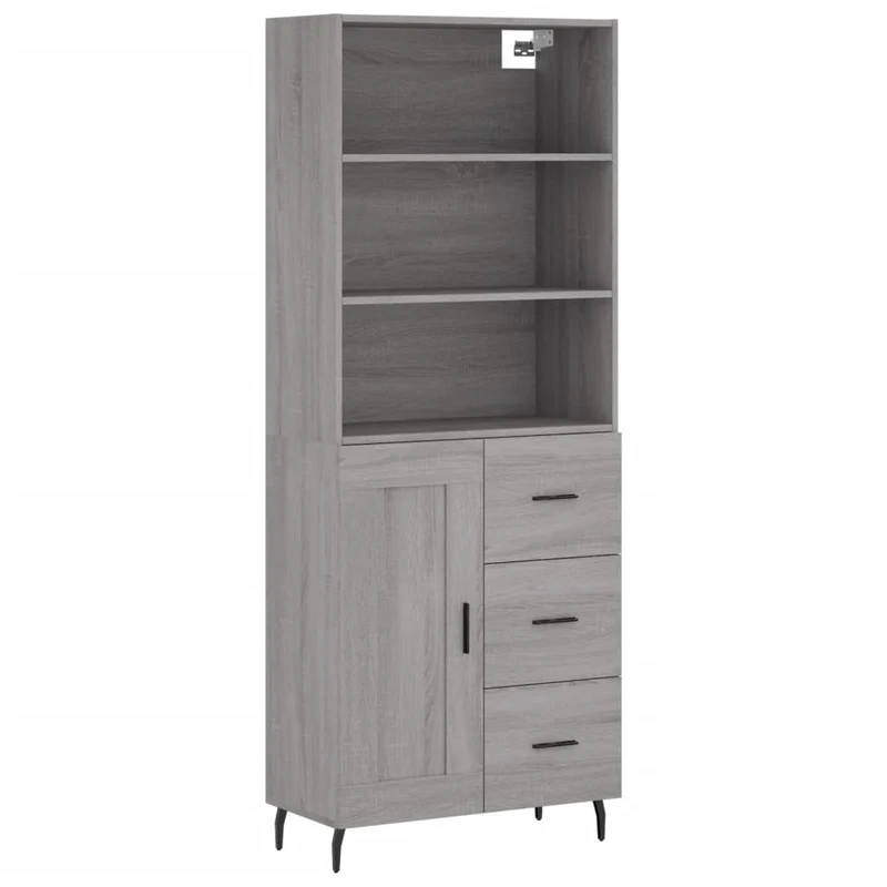 Buffet bahut commode armoire meuble de rangement organisateur cuisine salle de séjour salon haut sonoma 69,5 x 34 x 180 cm bois d'ingénierie gris 02_0035600