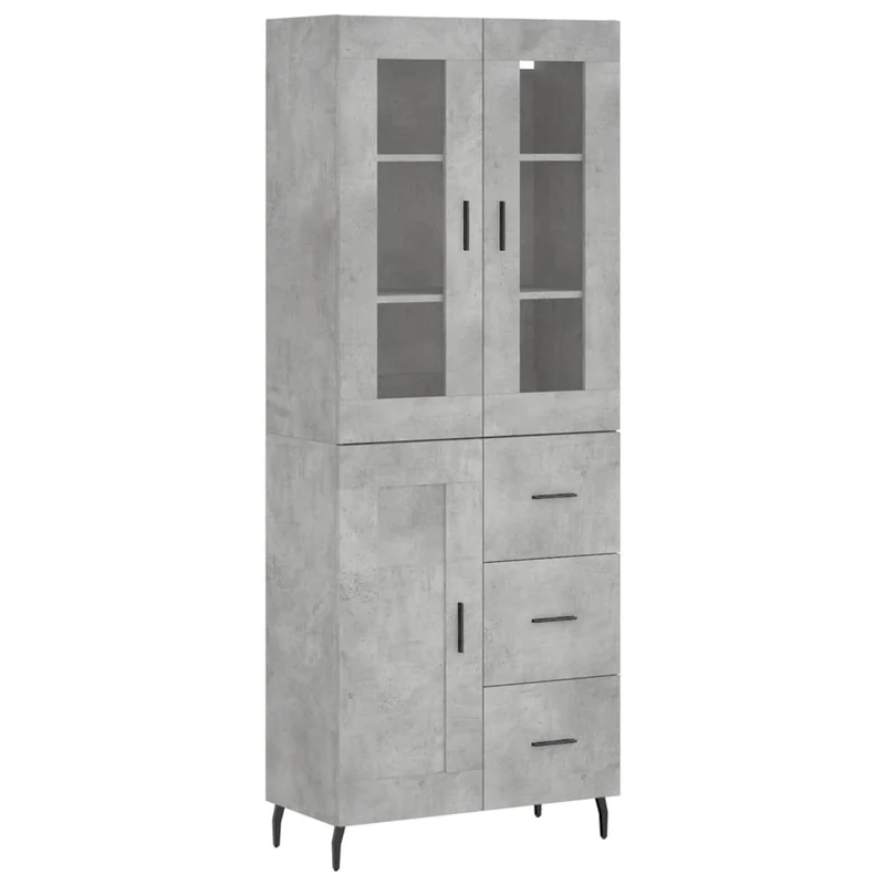 Buffet bahut commode armoire meuble de rangement organisateur cuisine salle de séjour salon haut 69,5 x 34 x 180 cm bois d'ingénierie gris 02_0034531