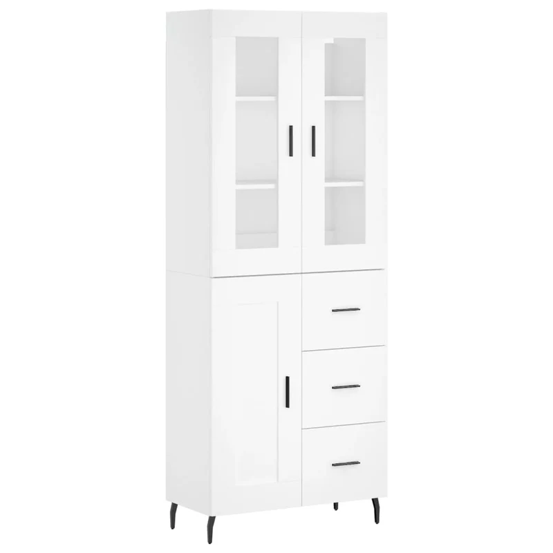 Buffet bahut commode armoire meuble de rangement organisateur cuisine salle de séjour salon haut 69,5 x 34 x 180 cm bois d'ingénierie blanc 02_0032698