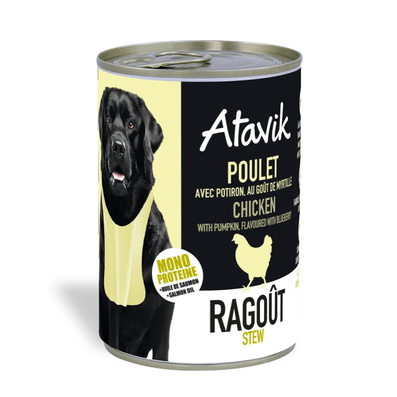 Pâtée chien poulet – Ragoût naturel Atavik 400g