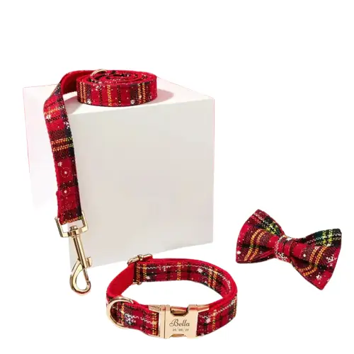 Collier de Noël Chien - Nœud Papillon à Carreaux