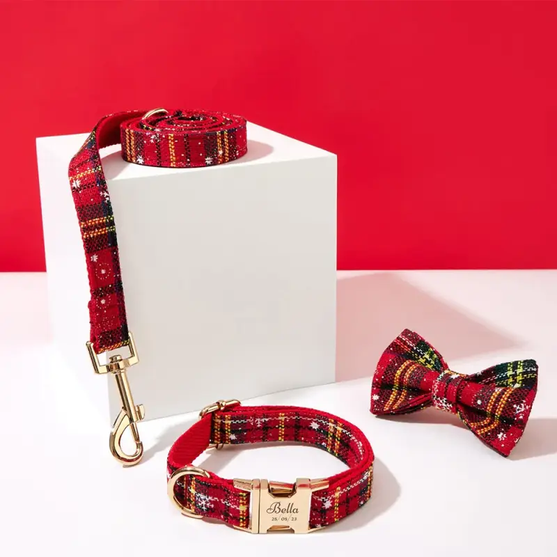 Collier de Noël Chien - Nœud Papillon à Carreaux