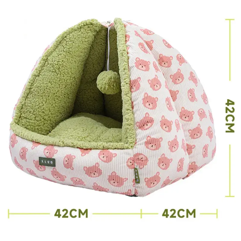 Tente Chat Motif Ours - Tipi Coton avec Pompon