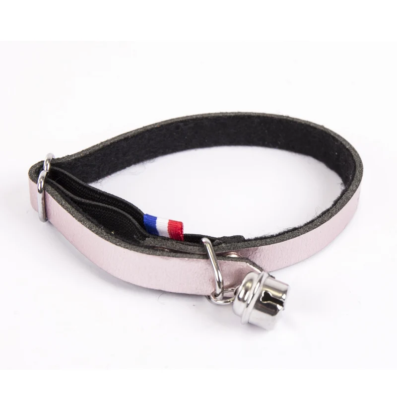 Collier en cuir Dakota rose poudré chat