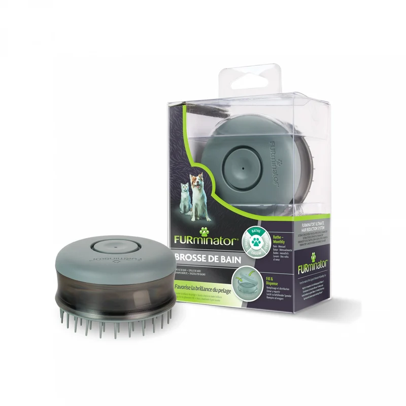 Brosse de bain avec réservoir pour shampoing chien, chat