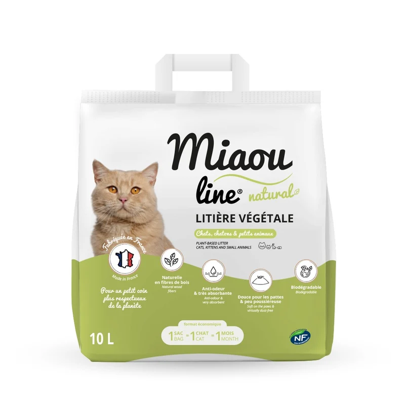 Litière végétale Miaou Line Natural - chat, chaton, rongeurs