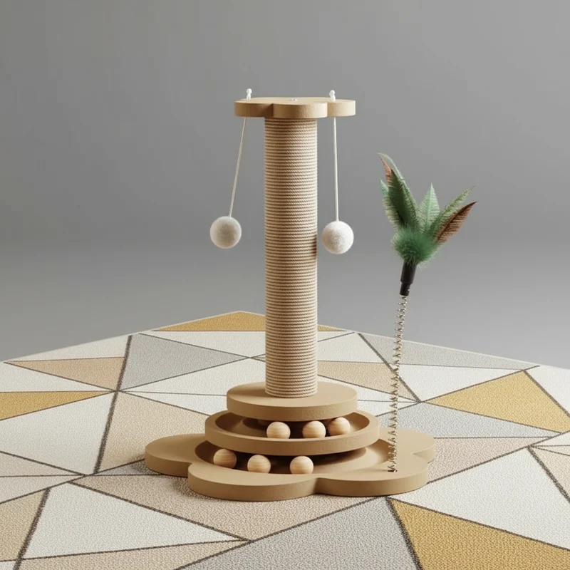 Griffoir pour Chat en Bois –Plateau Tournant Interactif