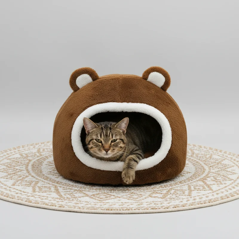 Lit pour Chat Grotte en Peluche Douce – Coussin Cosy